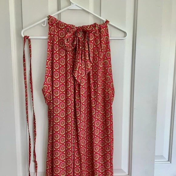 Maxi Dress Red/Green/Dark Pink Geometric Print Large by Escapada - Picture 5 of 10